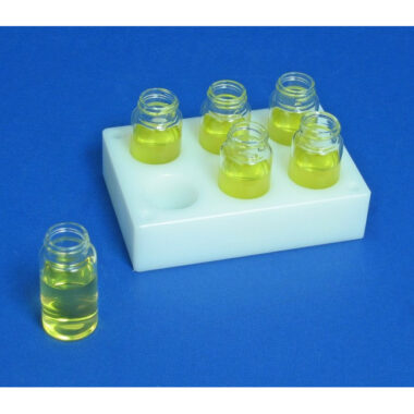 HDPE Vial Rack with 6 Holes, 28 mm Diameter, 24.9 mm Deep, SLAS Footprint, 31.75 mm Overall Height