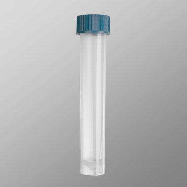 10 mL Self Standing Screw Cap Transport Tube with Blue Cap, Clear, Sterile, 25 Tubes/Pack, 20 Pack/Case