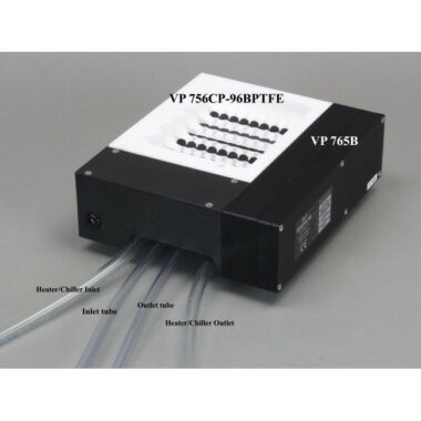 Suspension Reservoir for 96 Pipettes, PTFE, 6 Magnetic Clutch Bubble Paddles, Sculpted Bottom, Inlet and Outlet Fittings, Max Capacity 210 ml, use with VP 765B Motor Drive Unit